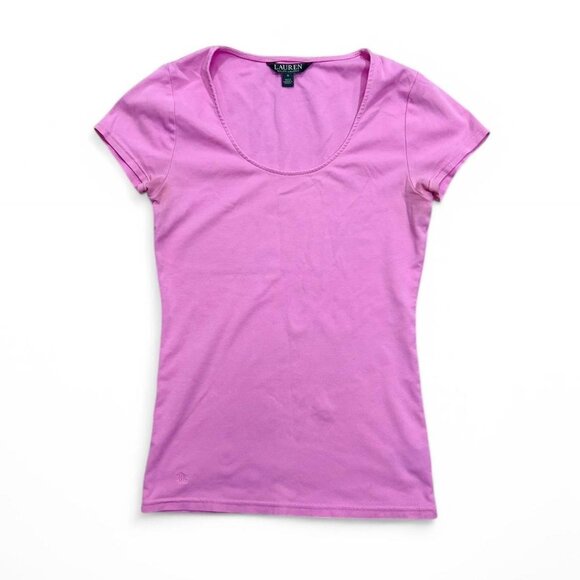 Vintage Ralph Lauren Pink Scoop Neck Slim‎ T-Shirt - Picture 1 of 7